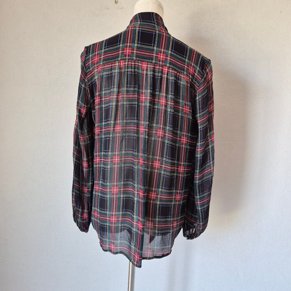 Polo by Ralph Lauren Black Navy Red Plaid Tie-Neck Blouse - Picture 6 of 13